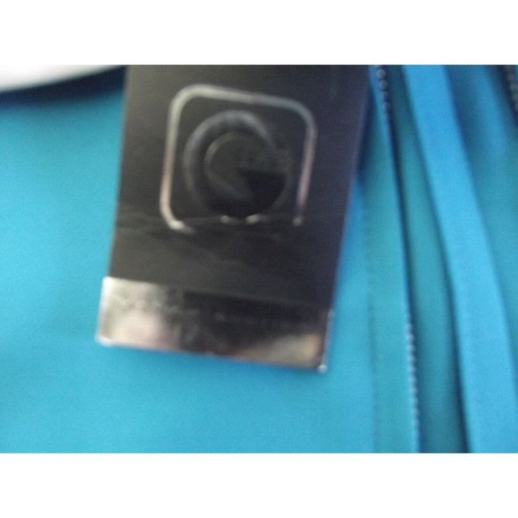 Gauss XS Turquoise Blue White Short Sleeve Zip Front Shacket jacket shirt blazer - Picture 8 of 9